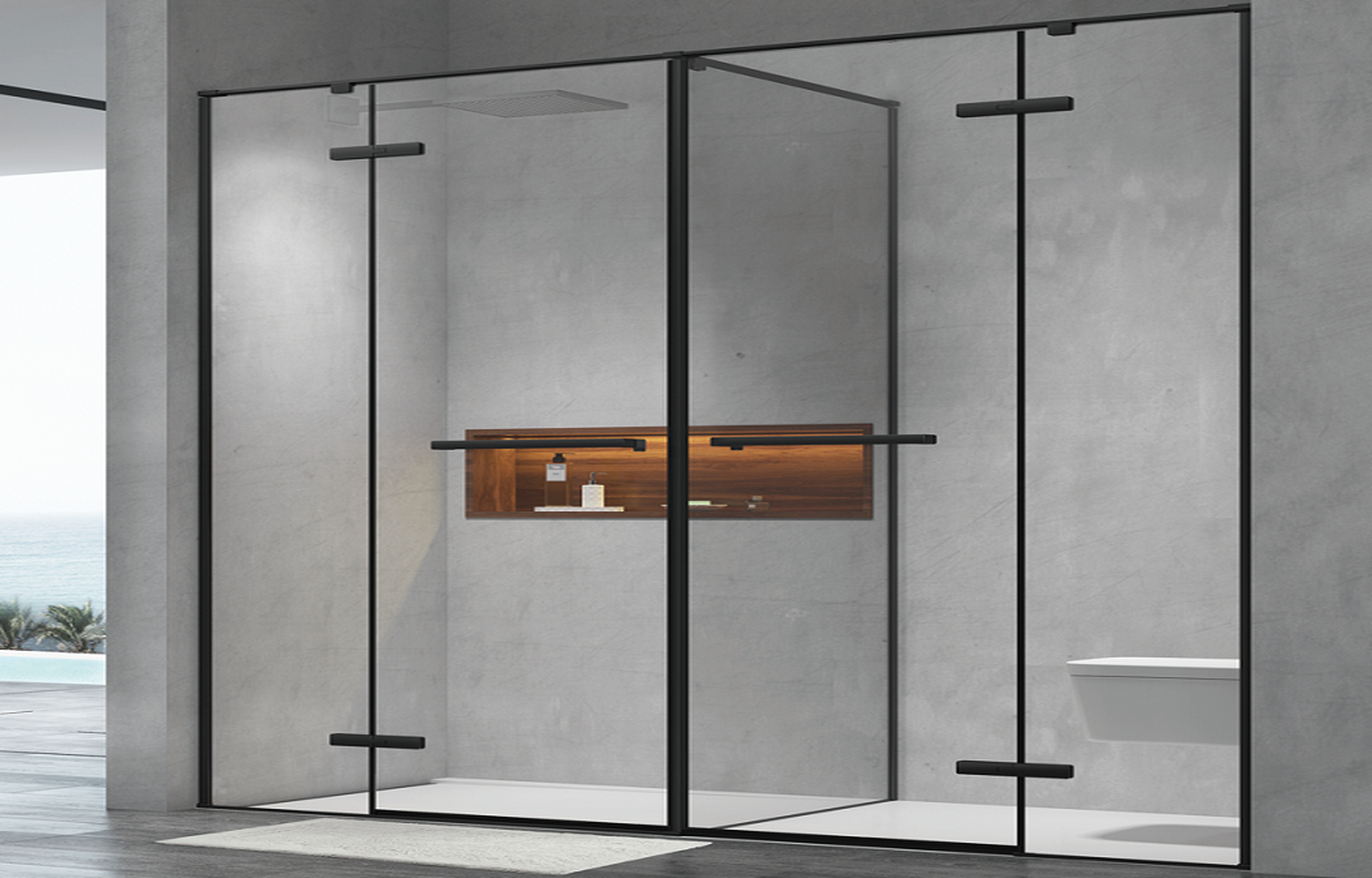 Phòng Tắm Kính Cửa Mở Hai Chiều 2 Buồng Cố Định AXF3