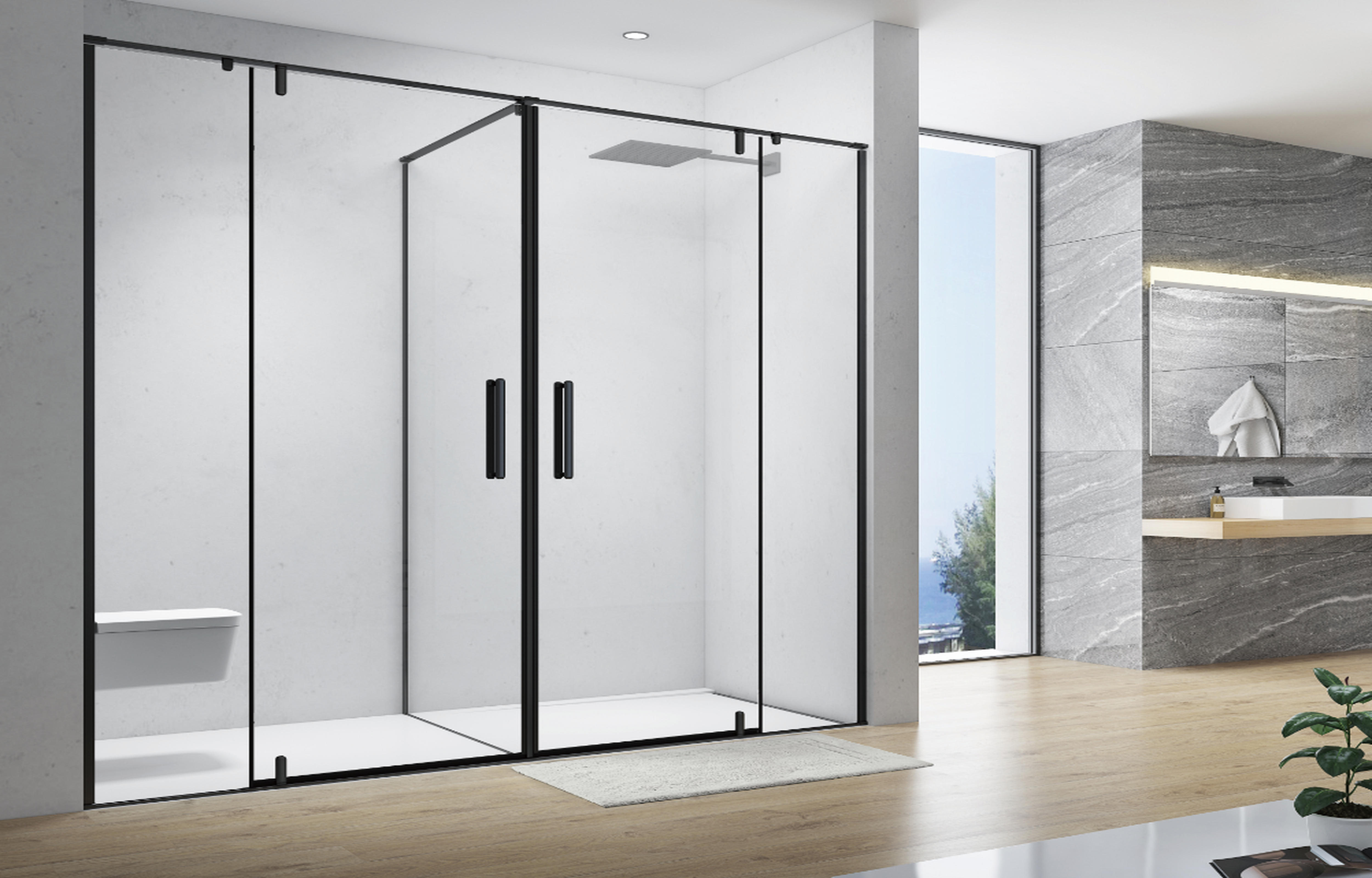 Phòng Tắm Kính Cửa Mở Hai Chiều 2 Buồng Cố Định BUZA3B