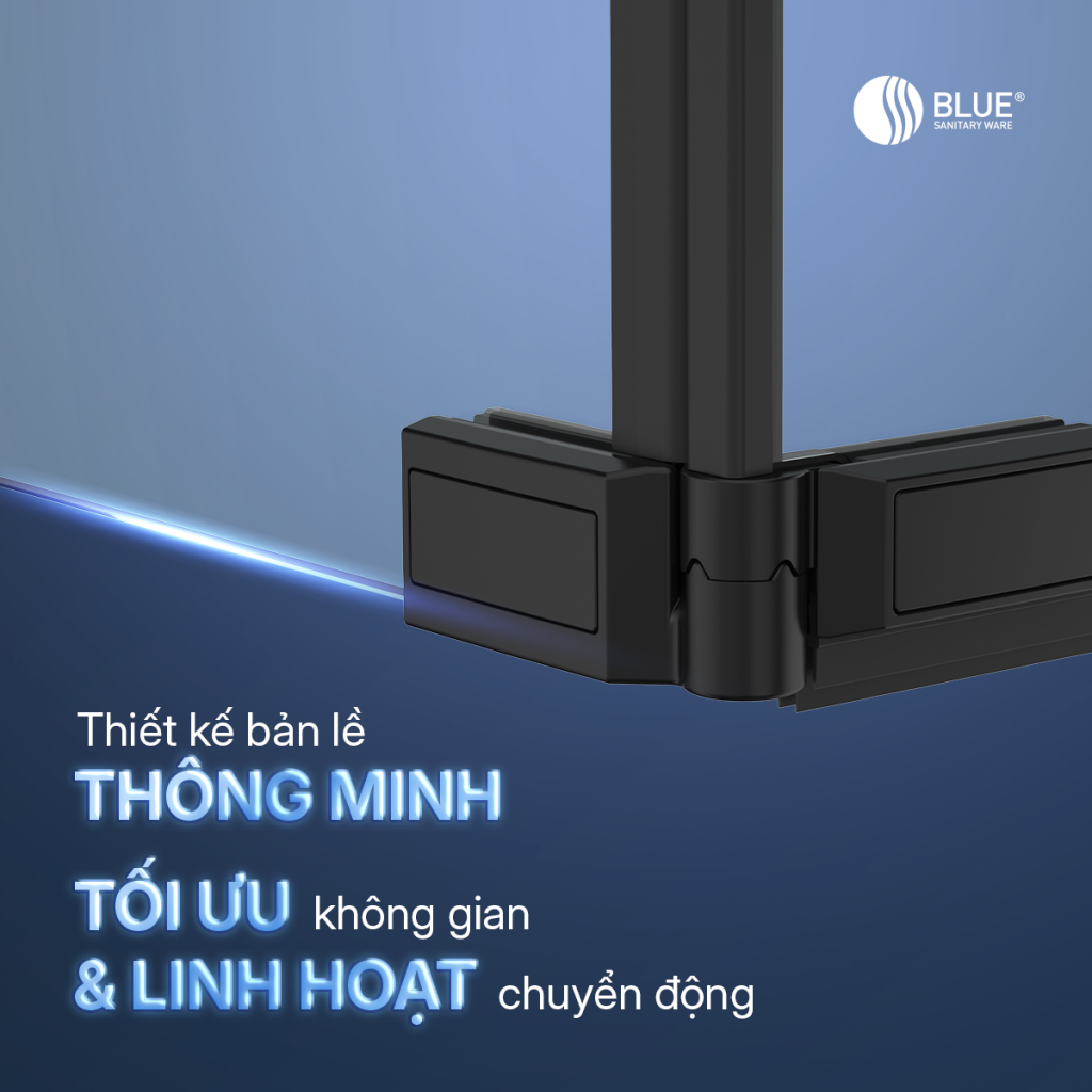 Thiết kế bản lề thông minh của vách kính Blue Sanitary